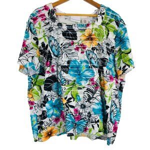 Alfred Dunner Womens Flounce Style Blouse Sz XL Floral & Butterfly Print